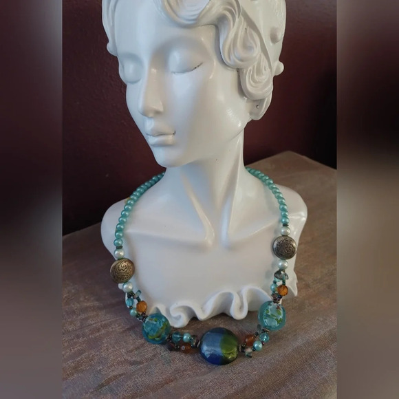 A Vintage Statement Lampwork Glass Bead Choker Collar Necklace - Picture 2 of 5